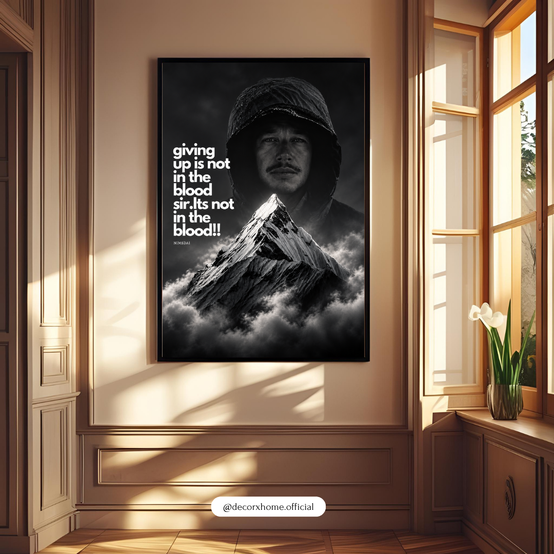 Giving Up Is Not in the Blood – Inspirational Warrior Mountain Wall Poster | Decorexhome