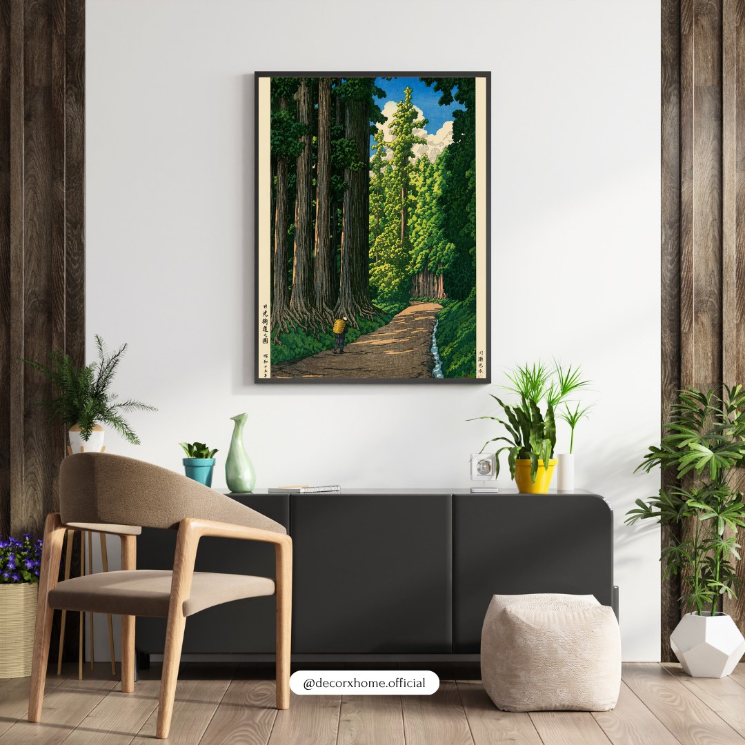 Forest Path Wall Art Poster – Scenic Nature Landscape Print | Vintage Aesthetic Canvas Decor (Framed)
