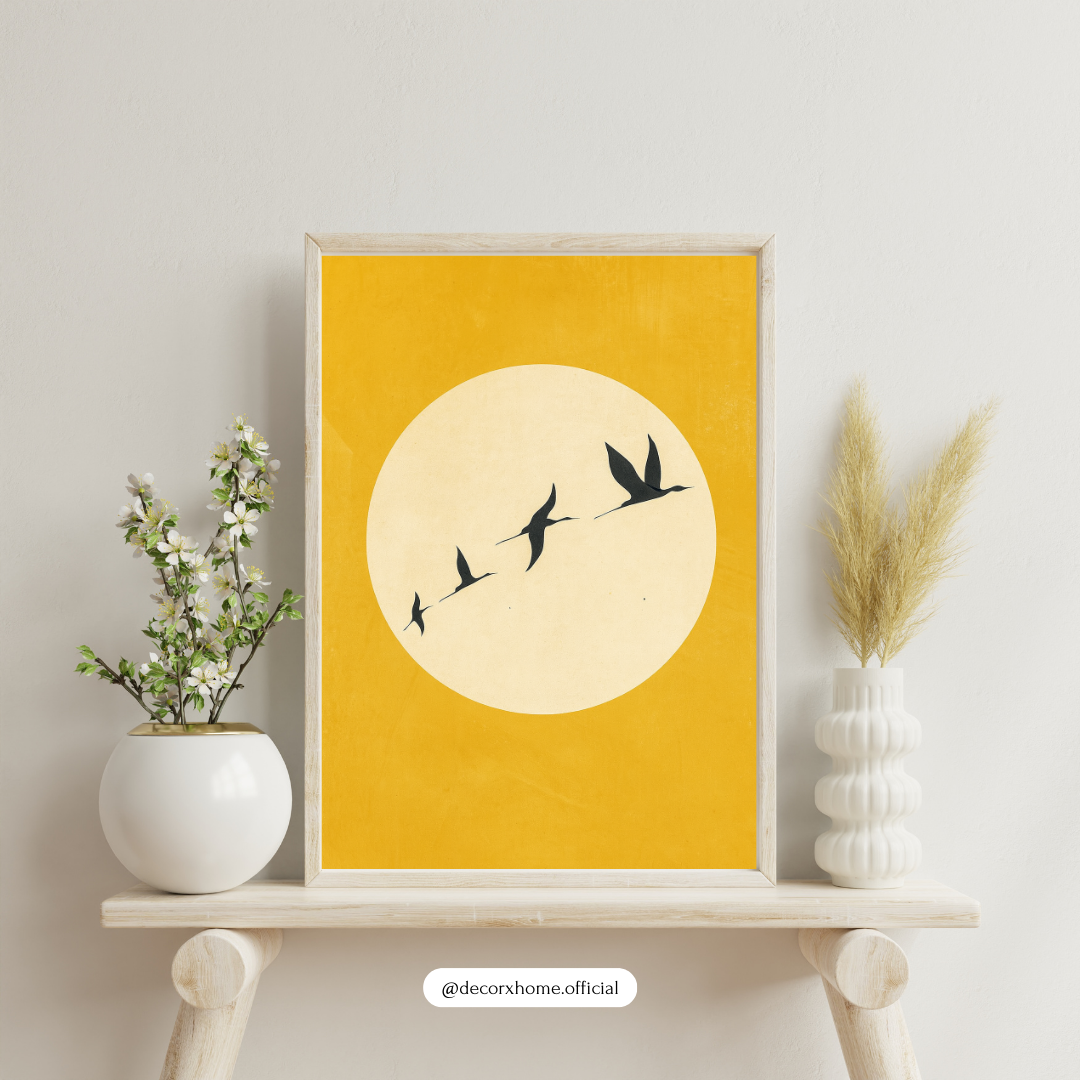 Minimal Birds in Flight Poster – Sunset Silhouette Modern Wall Art