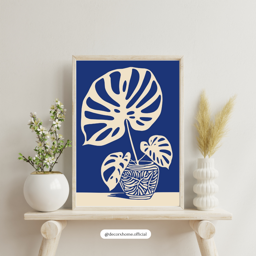 Blue Monstera Bloom – Modern Botanical Art Wall Poster