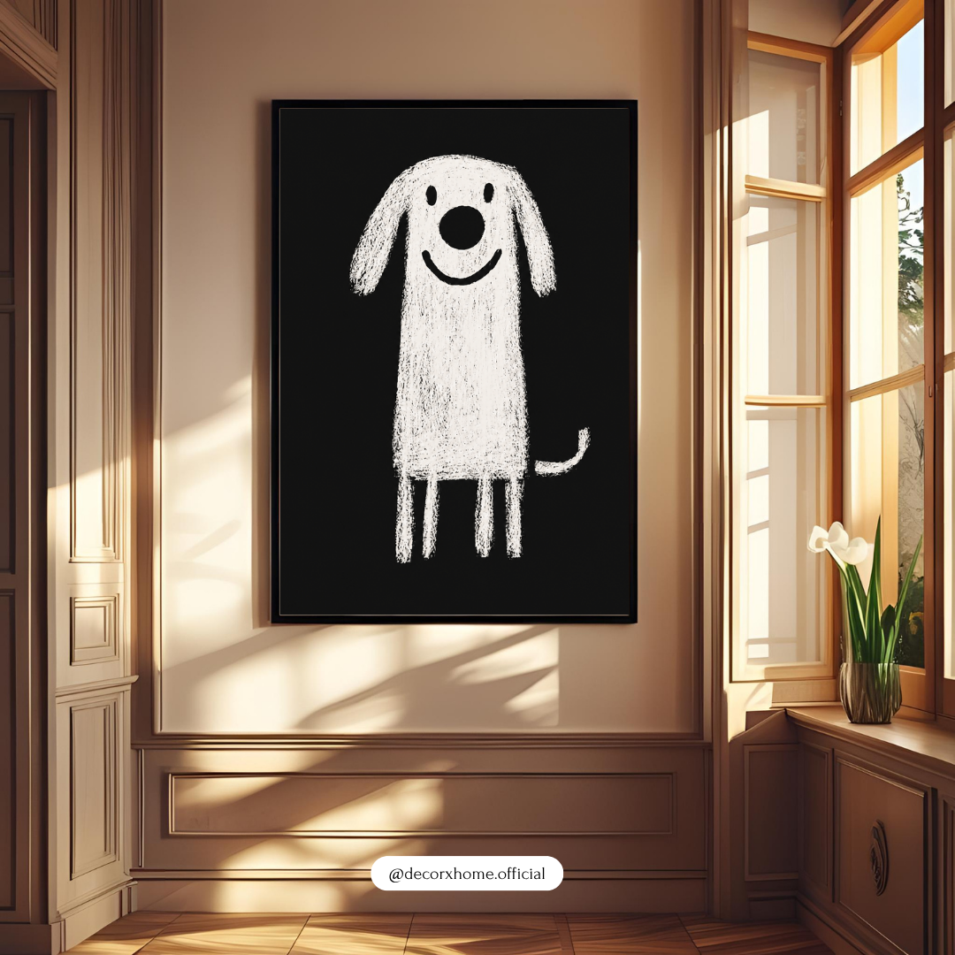 Minimal Dog Wall Art Poster – Cute Black & White Sketch Print | Modern Pet Illustration Decor for Bedroom & Living Room | Decorxhome