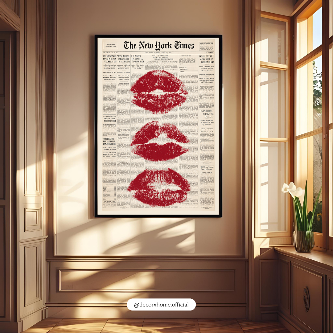 Newspaper Lips Pop Art Wall Art – Bold Red Lips Vintage Poster