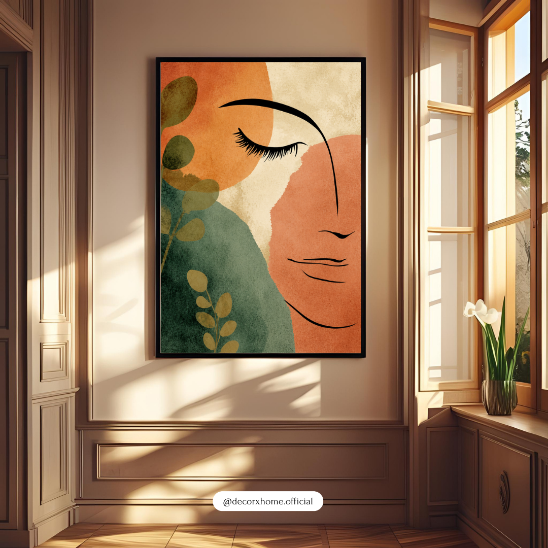 Abstract Female Face Wall Art Poster – Minimal Line Art with Earthy Tones | Modern Boho Aesthetic Print for Living Room & Bedroom | Decorxhome