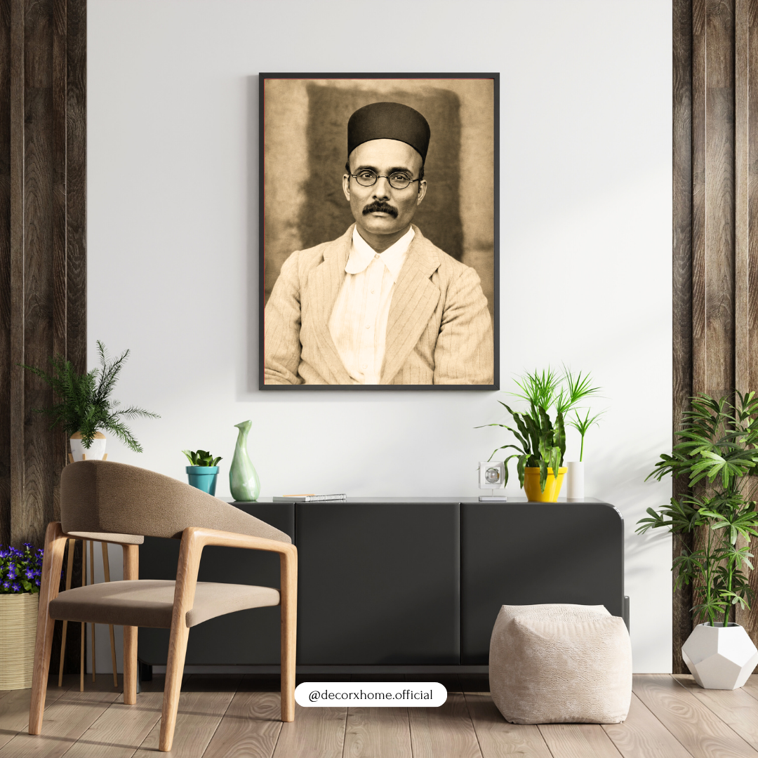 Vintage Indian Freedom Fighter Portrait Wall Art | Sepia Heritage Framed Poster