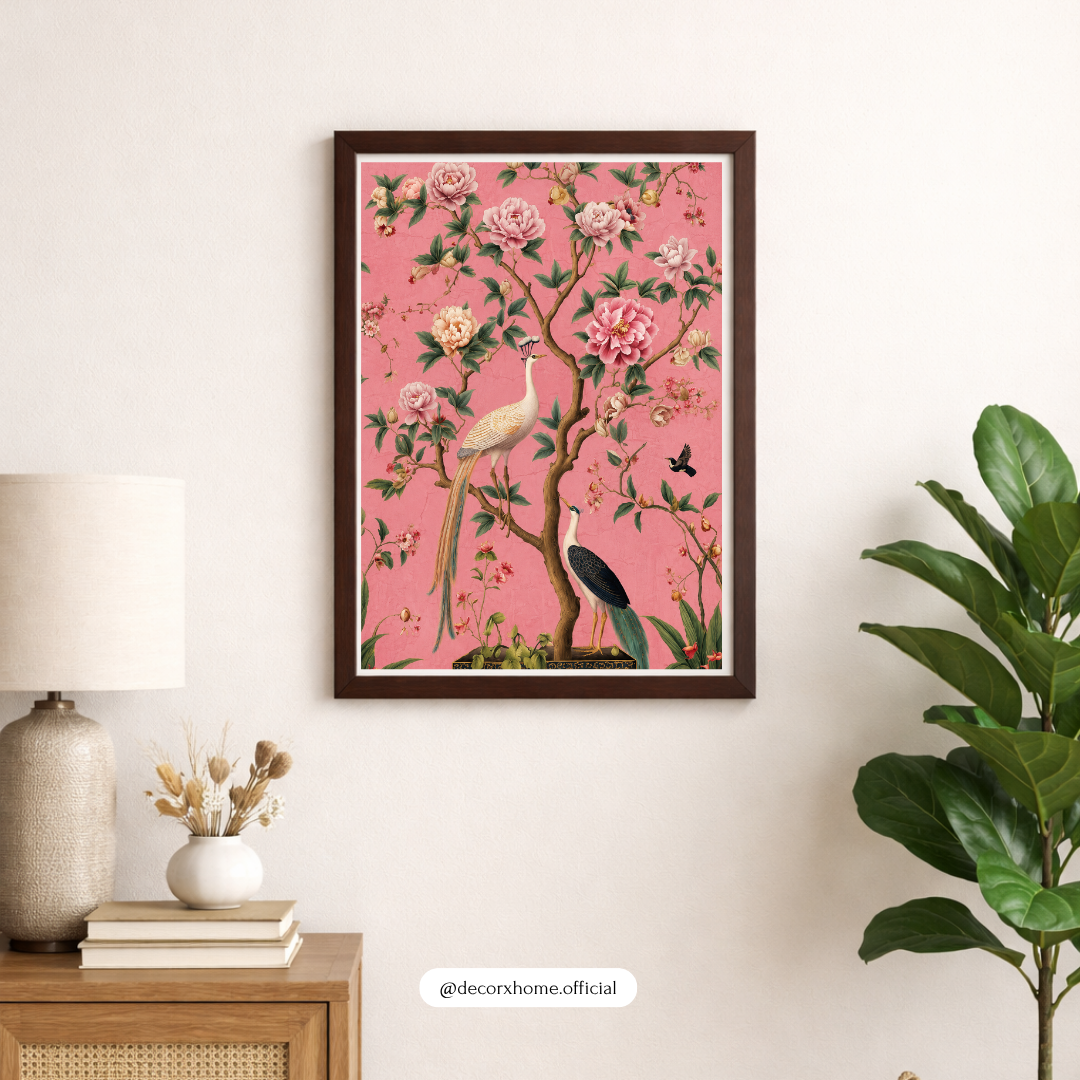 Decorxhome – Royal Pink Blossom Bird Wall Art Poster