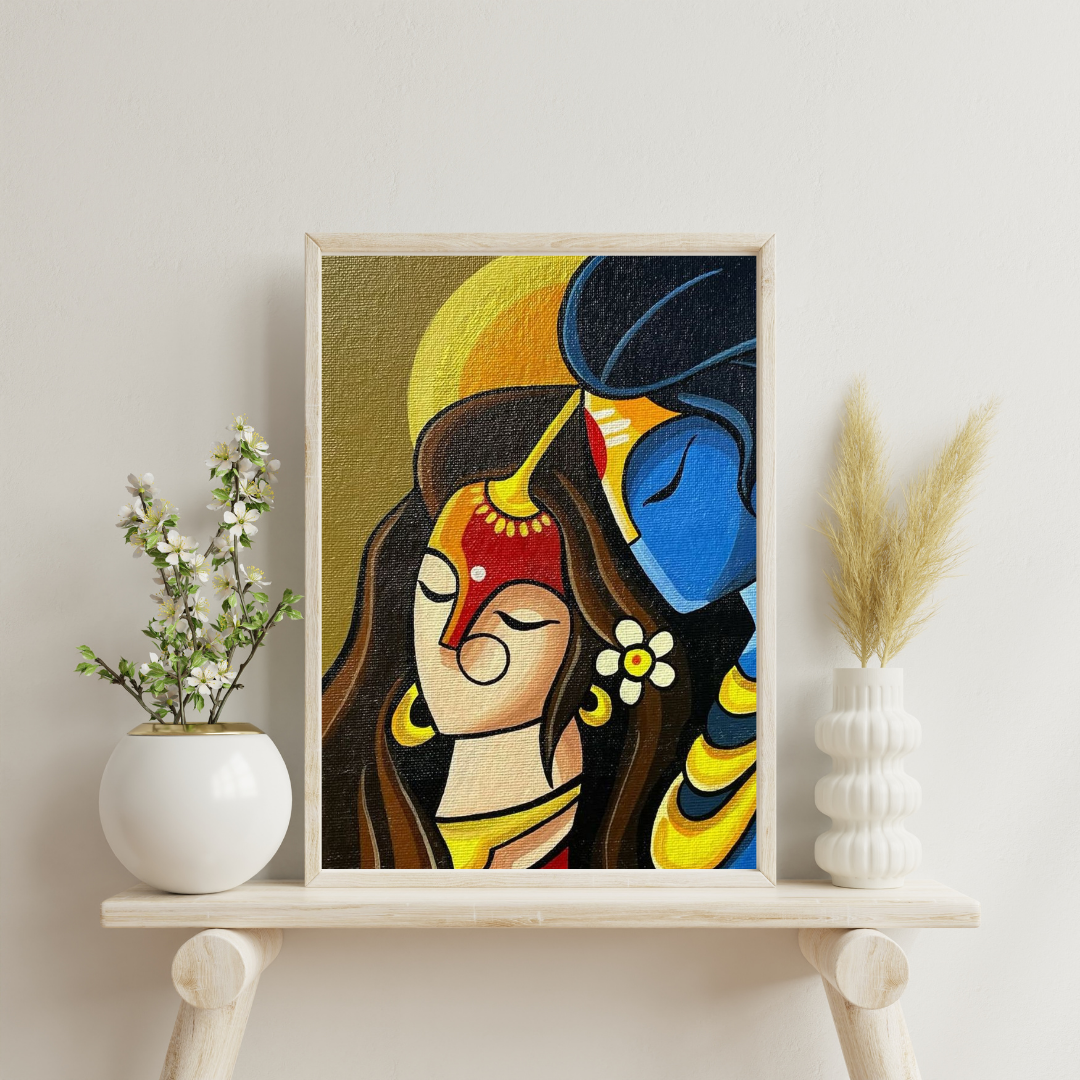 Eternal Embrace – Radha Krishna Modern Devotional Wall Poster | Decorxhome