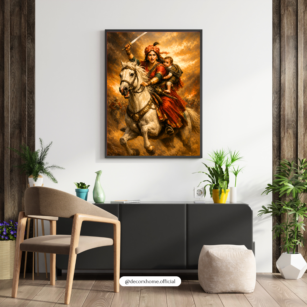 Warrior Mother on Horseback Poster | Indian Heritage & Courage Wall Art
