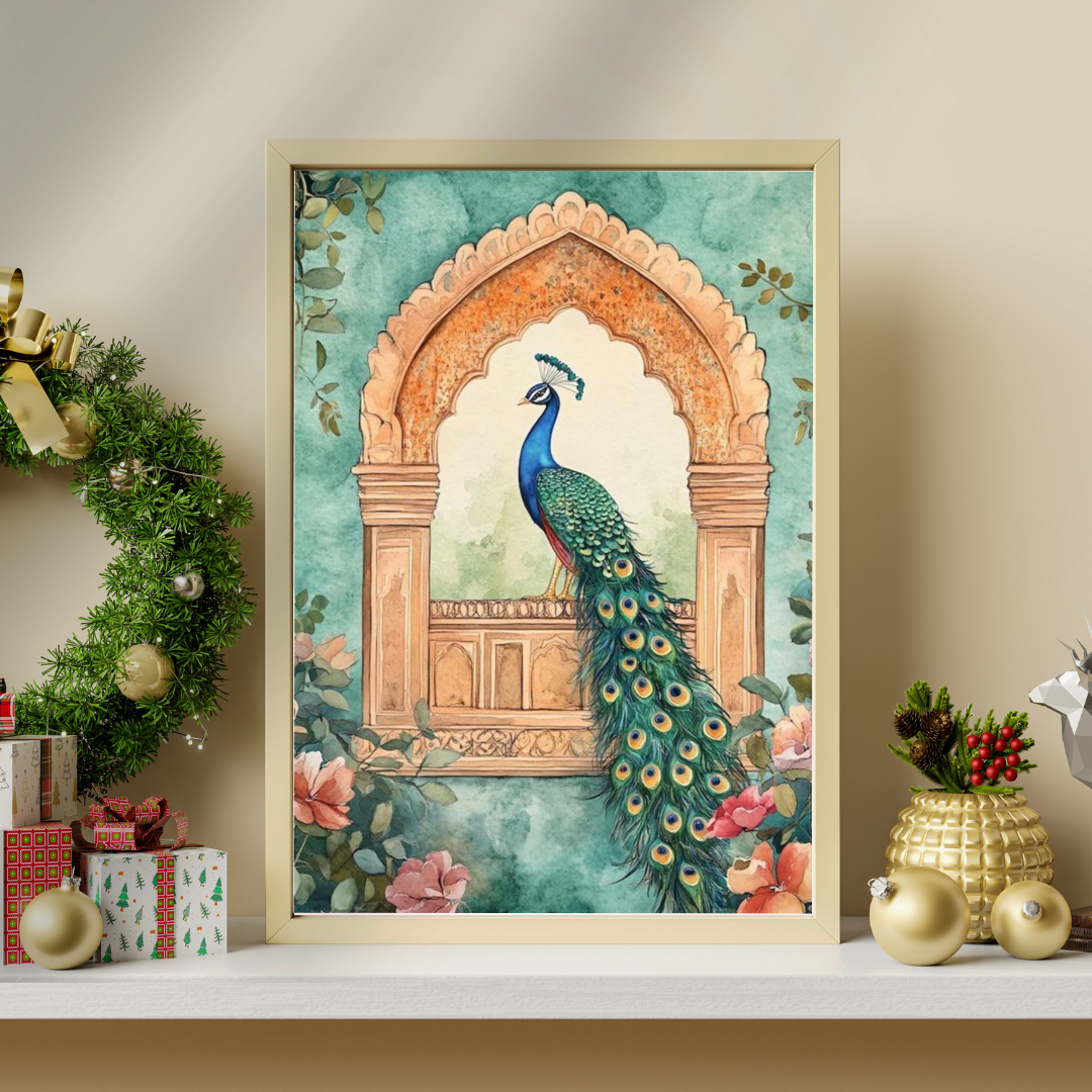 Royal Peacock Arch Framed Poster | Heritage Indian Wall Art by Decorxhome