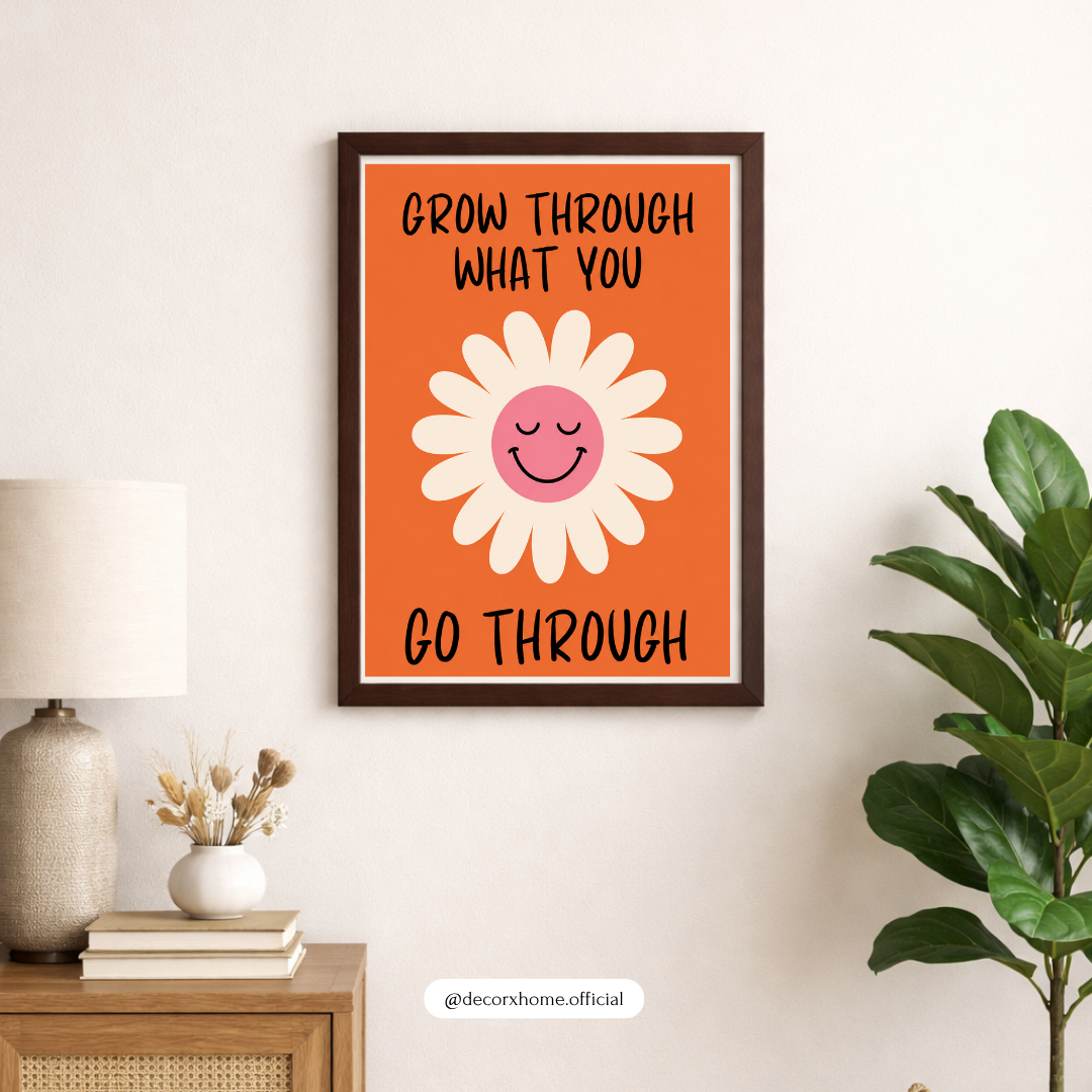 Decorxhome – Grow Through What You Go Through Motivational Floral Wall Art Poster