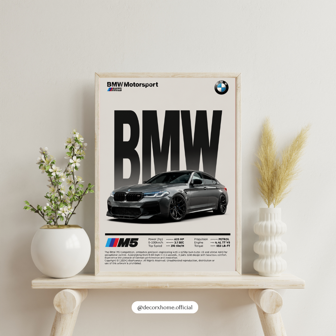 BMW M5 Motorsport Blueprint Poster – Luxury Performance Car Wall Art