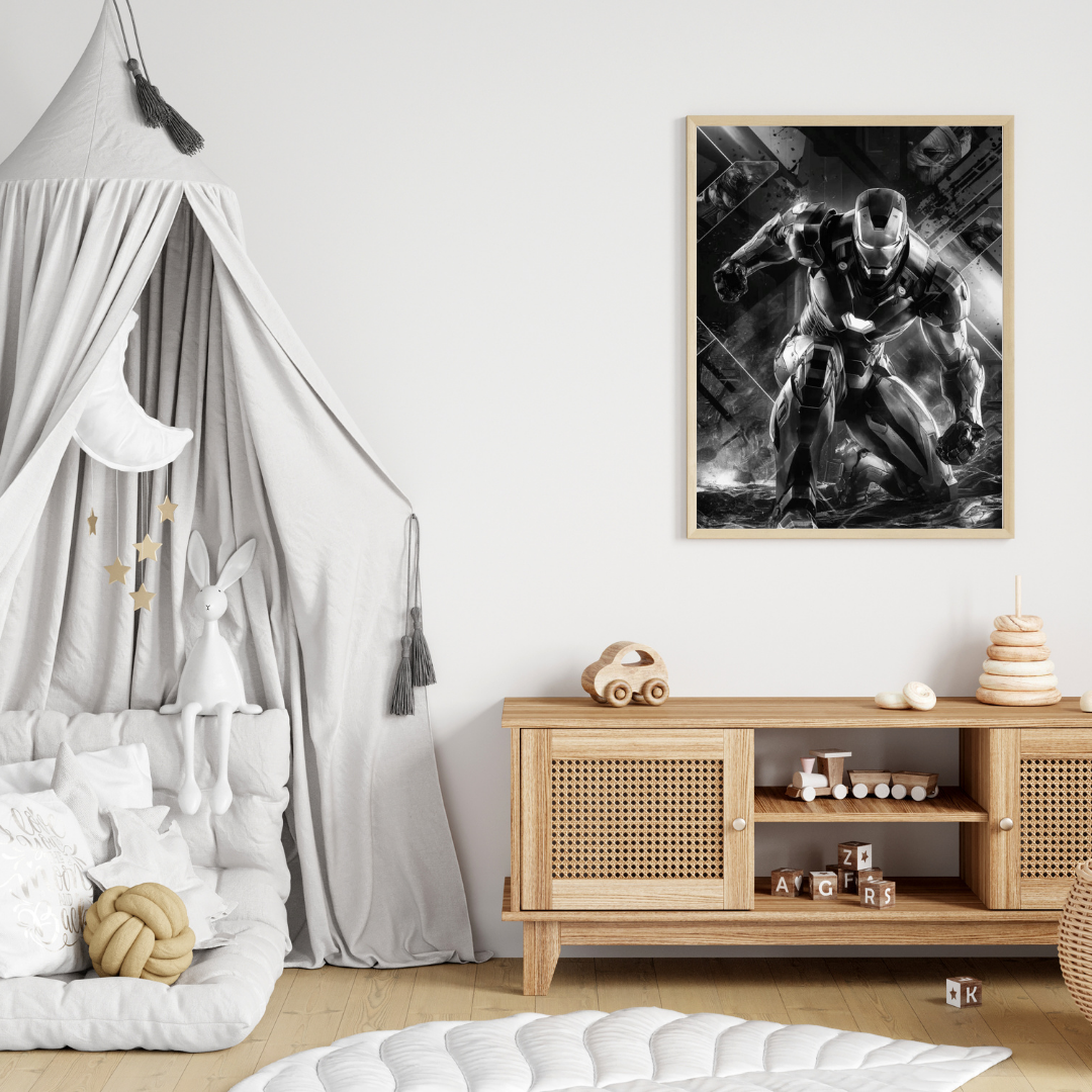 🤖 Iron Man Wall Poster 🖼️ | Black & White Superhero Art ⚡