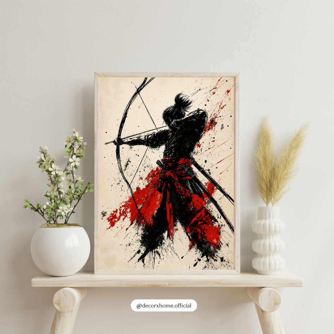 Shadow Archer Samurai Poster – Japanese Warrior Ink Art Wall Decor
