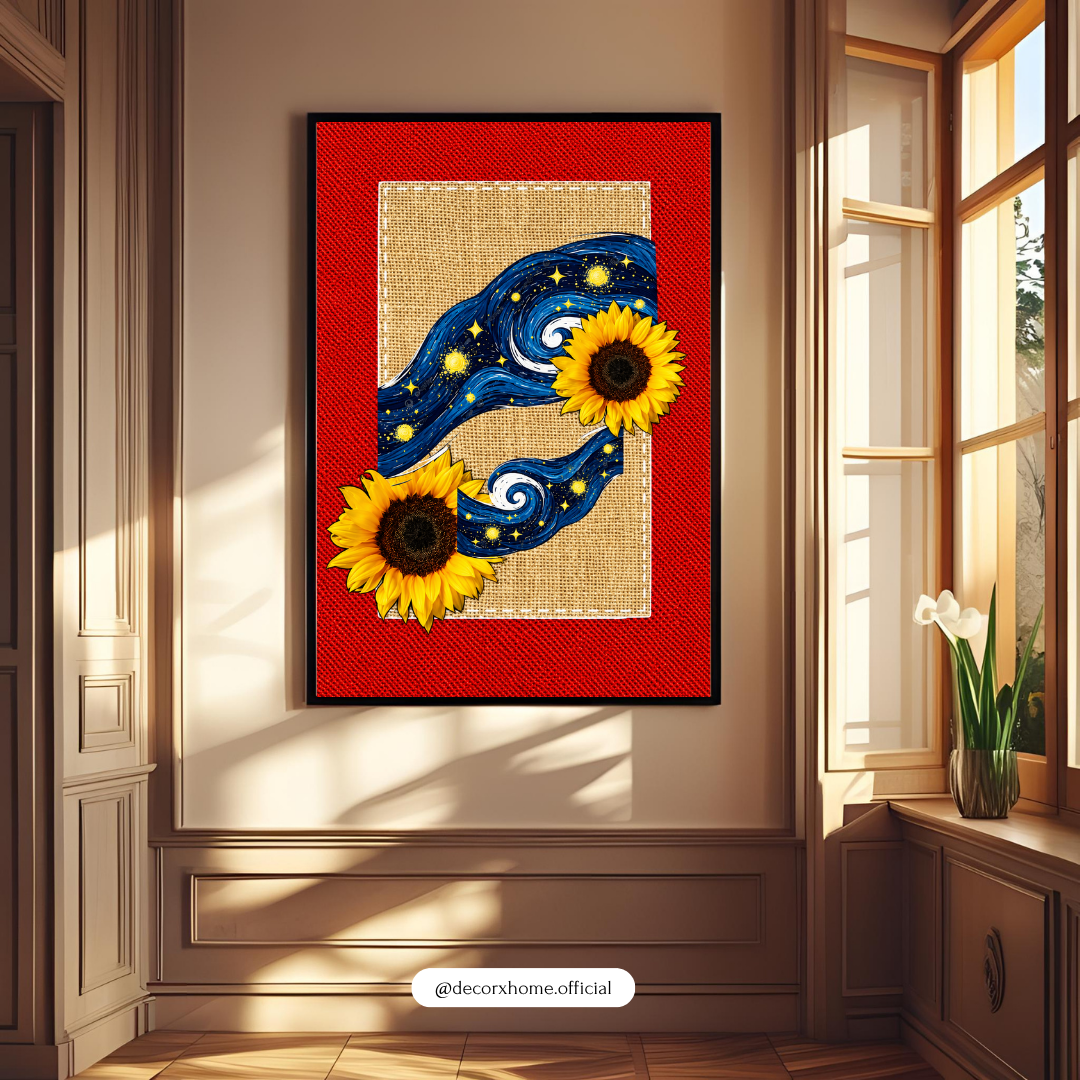Sunflower Starry Wave Wall Art – Vibrant Floral Aesthetic Poster | Decorxhome