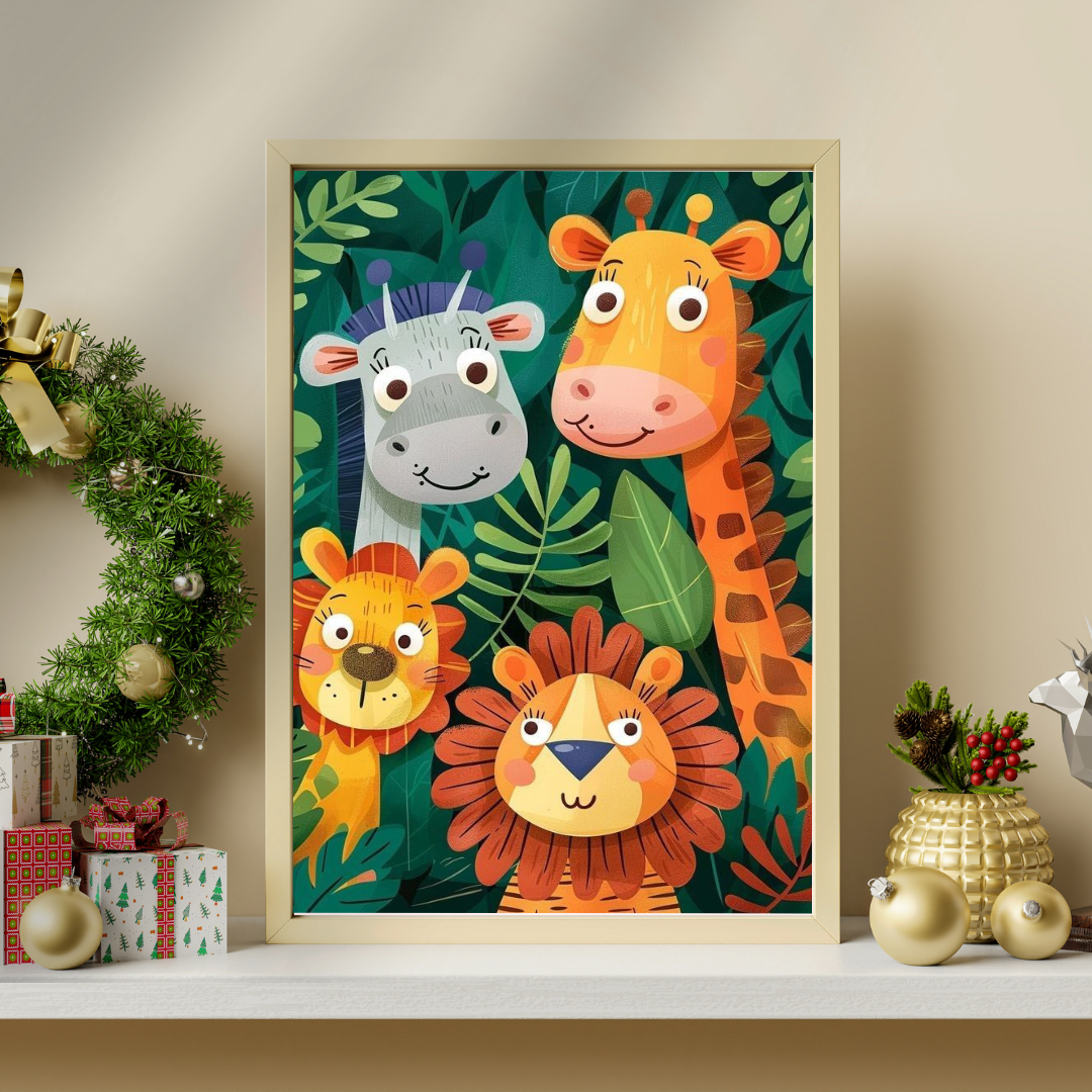 Jungle Friends Framed Poster | Playful Animal Wall Art for Kids by Decorxhome