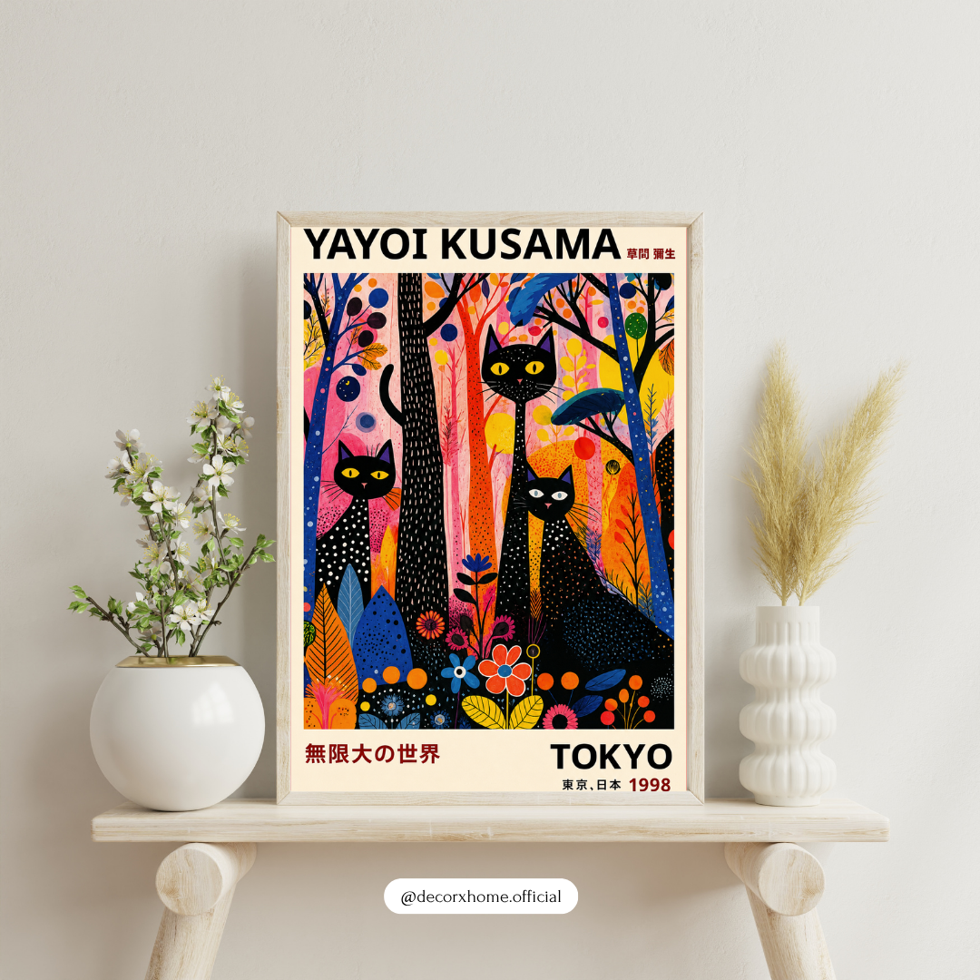 Colorful Cat Forest Wall Art Poster | Whimsical Pop Art Animal Decor