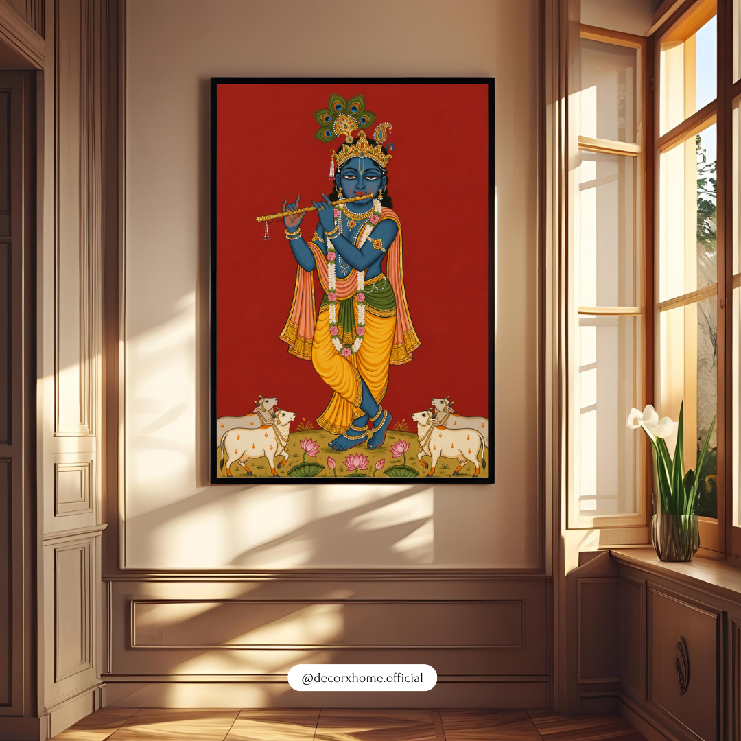 Lord Krishna Flute Wall Art Poster | Traditional Indian Spiritual Artwork | Hindu Devotional Print | Decorexhome