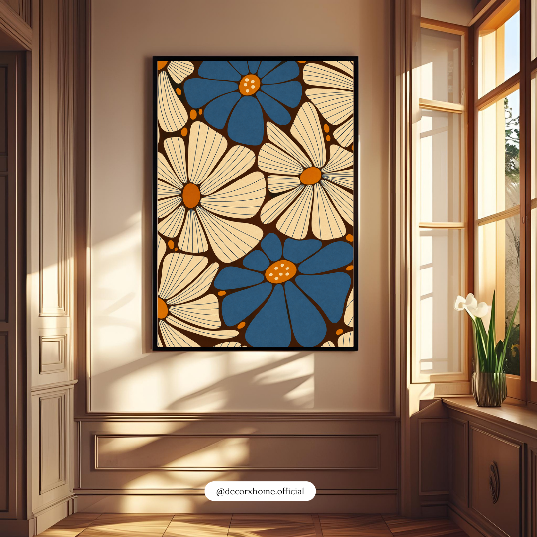 Blue & Beige Floral Abstract Wall Art | Modern Aesthetic Poster – Decorxhome