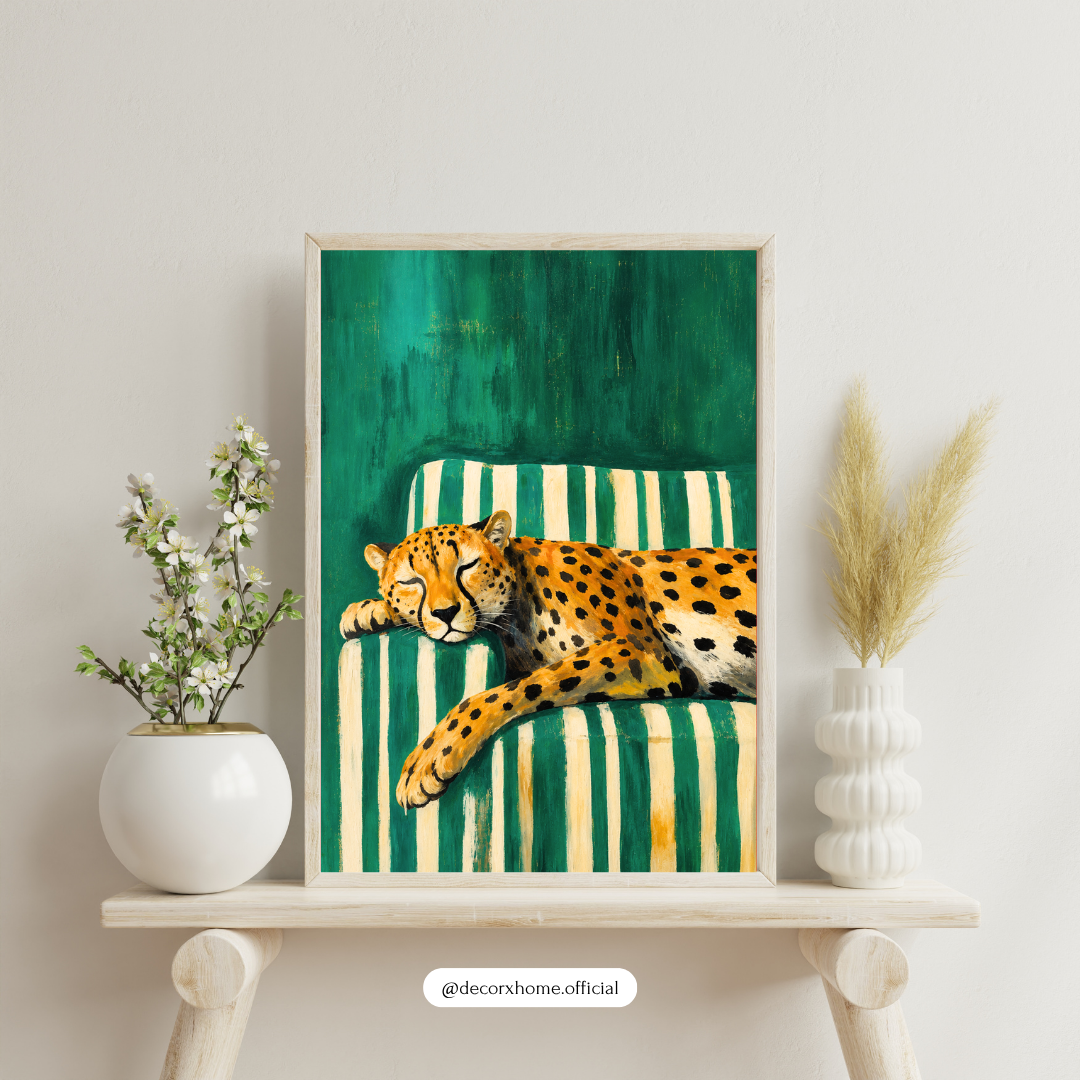 Sleeping Cheetah Canvas Poster | Relaxed Wildlife Wall Art Print by DecorxHome