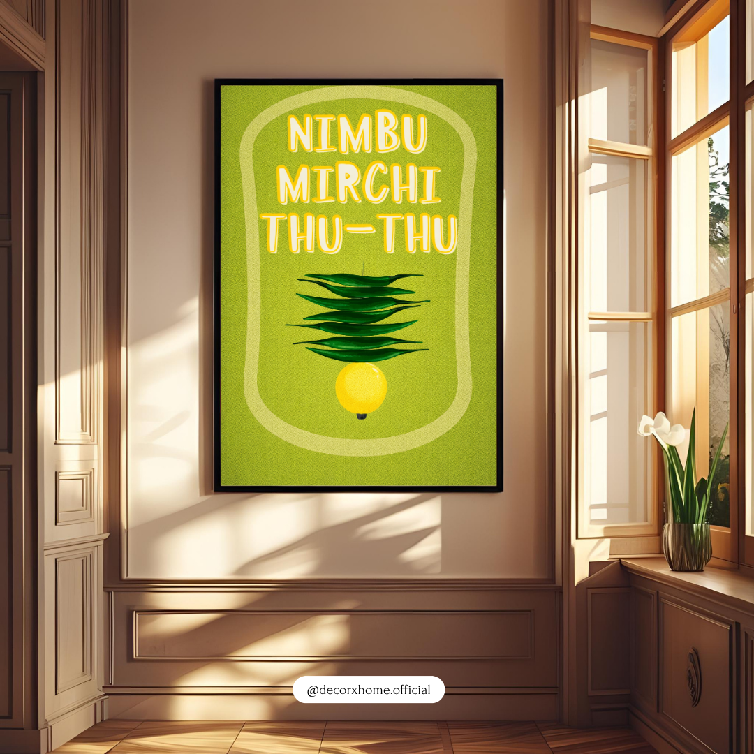 Nimbu Mirchi Wall Art Poster | Nazar Protection Decor | Indian Aesthetic Typography Print | Decorxhome