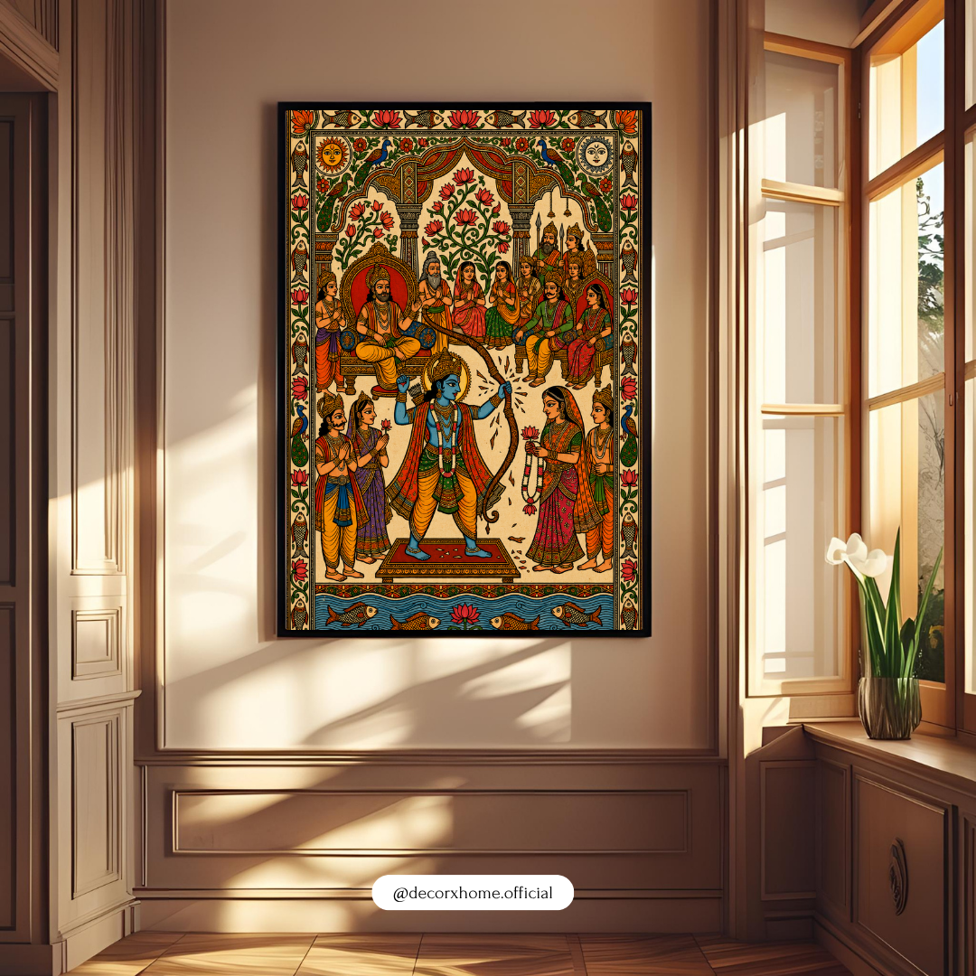 Lord Krishna & Radha Traditional Folk Art Poster | Indian Mythology & Spiritual Wall Art