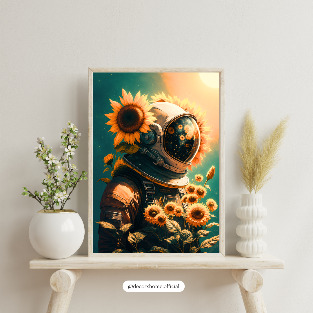 Astronaut Among Sunflowers Poster | Dreamy Space & Nature Wall Art by DecorxHome