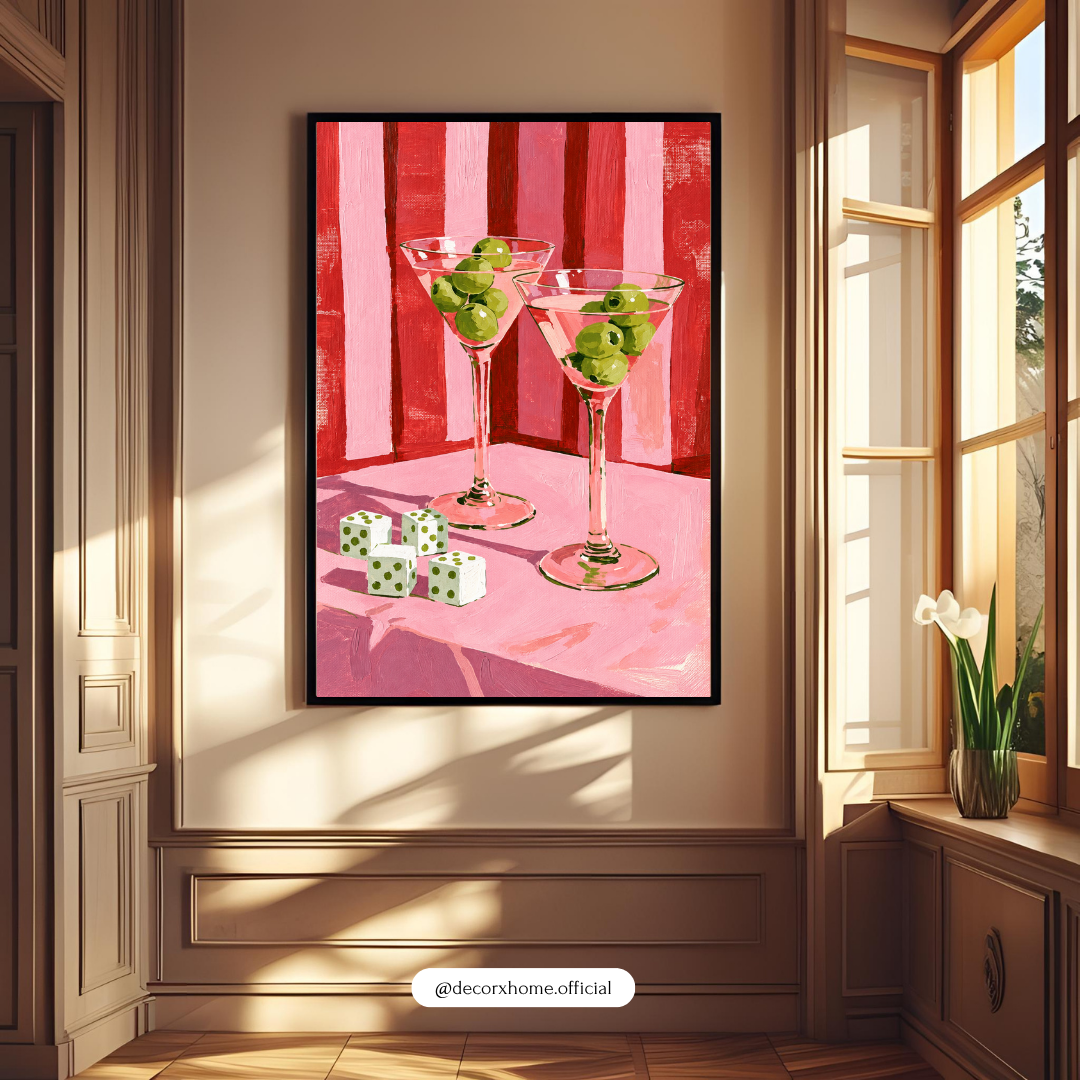Pink Martini Glass Wall Art Poster | Modern Cocktail & Bar Decor – Decorxhome
