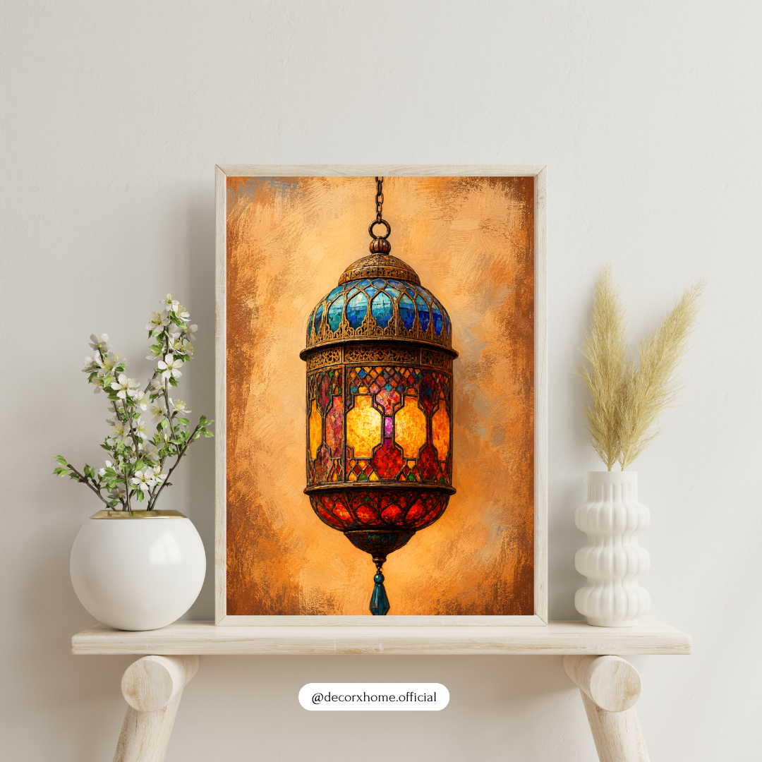 Decorexhome Moroccan Lantern Glow Wall Art Poster | Boho Islamic Lantern Canvas Print | Vintage Arabian Home Decor