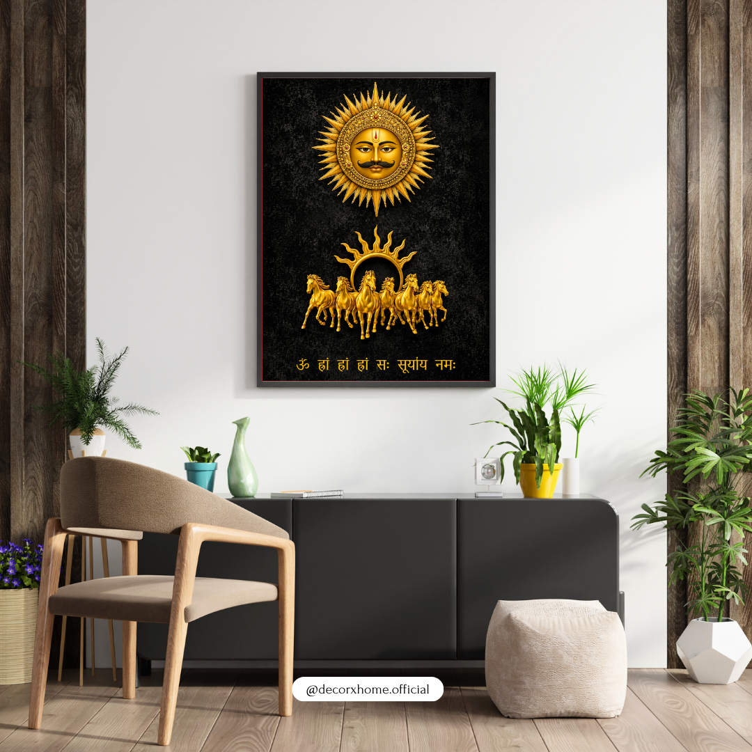 Surya Dev Sacred Poster | Sun God Vedic Wall Art for Positivity & Strength | Decorxhome