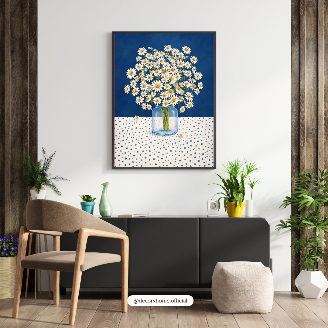 Blue Daisy Bliss Poster – Modern Floral Still Life Wall Art