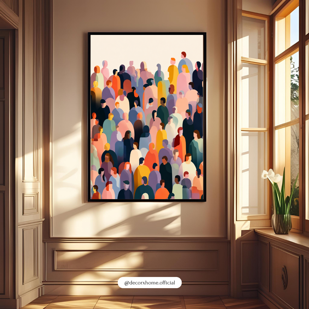 Human Connection Abstract Wall Art – Colorful Crowd Illustration Poster