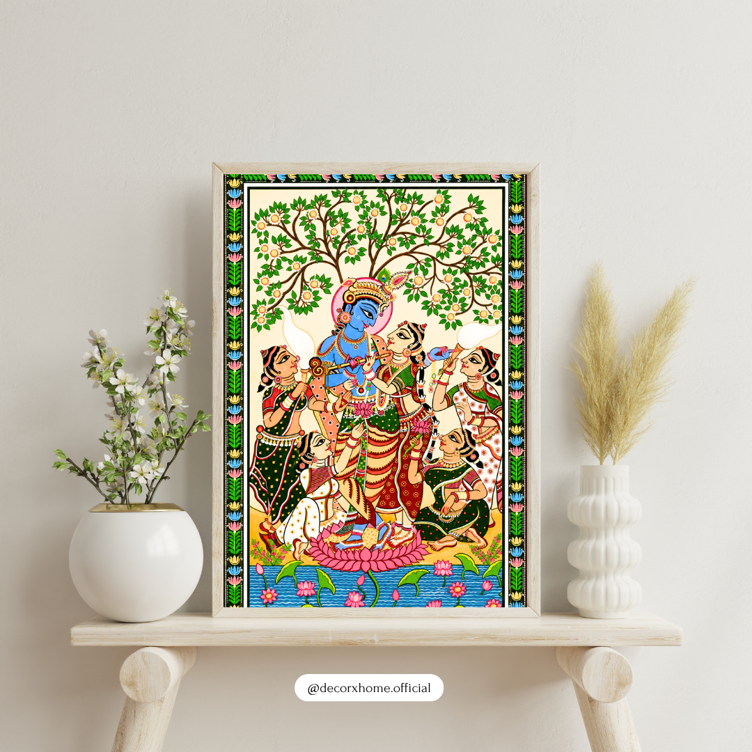 Krishna Raas Leela Madhubani Poster | Traditional Indian Folk Art Wall Decor by DecorxHome