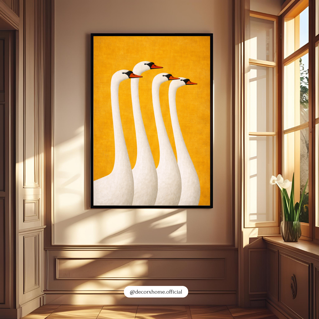 Golden Swan Minimal Wall Art | Elegant Bird Illustration Poster | Modern Japandi Decor | Decorxhome