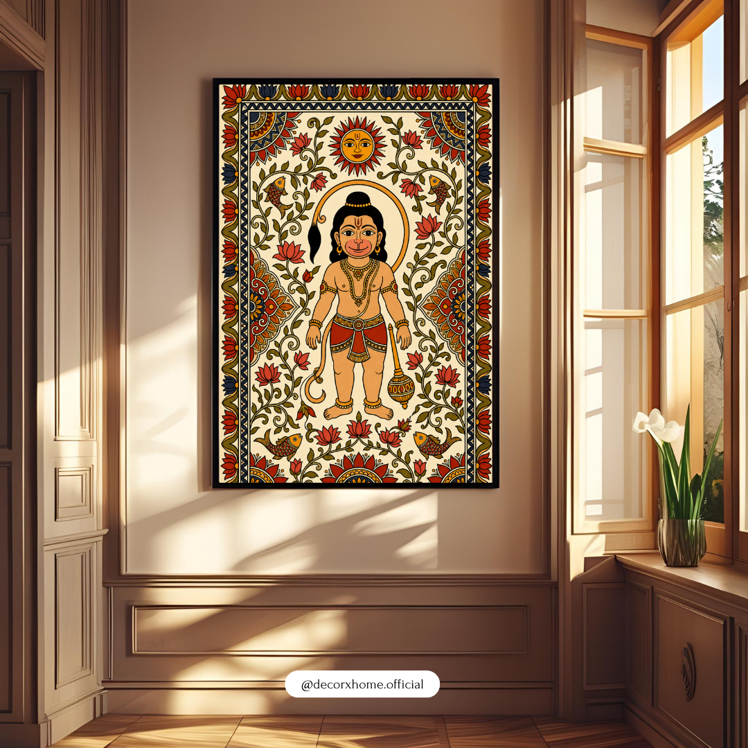 Lord Hanuman Traditional Folk Art Poster | Hanuman Ji Spiritual & Devotional Wall Art