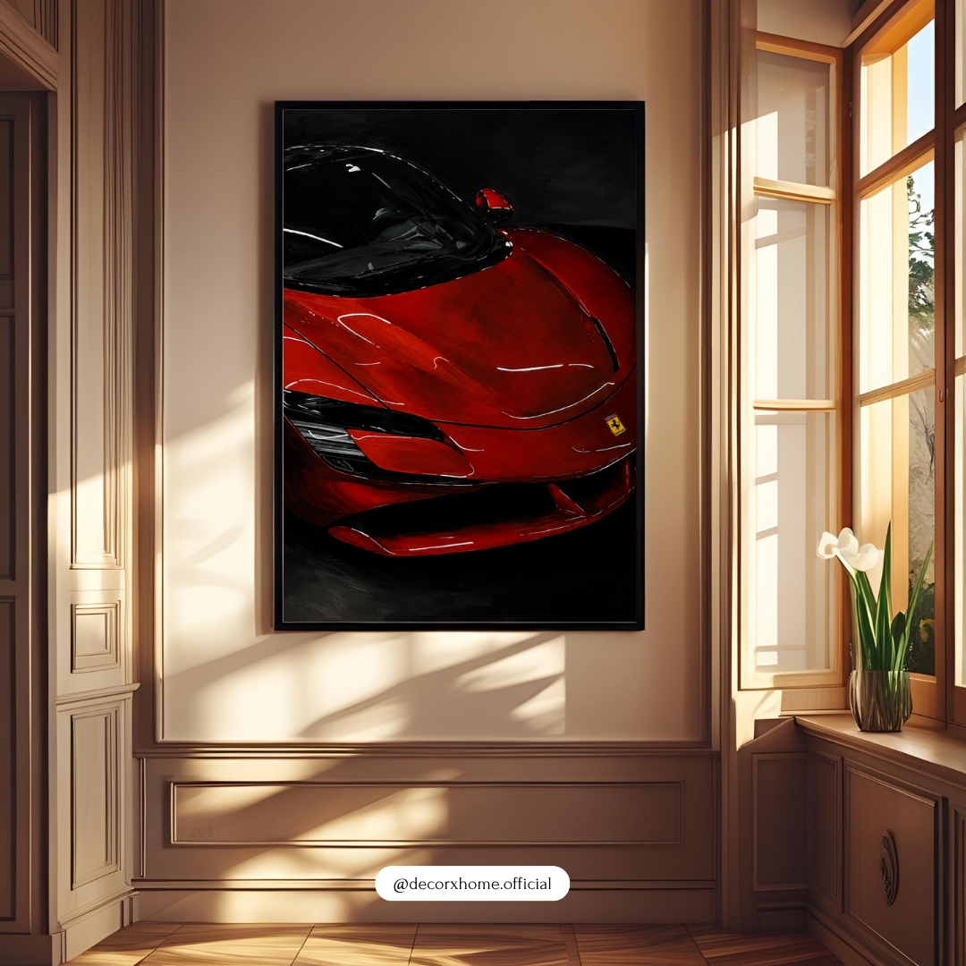 Red Supercar Wall Art Poster | Luxury Sports Car Aesthetic Print | Modern Automotive Artwork | Decorexhome
