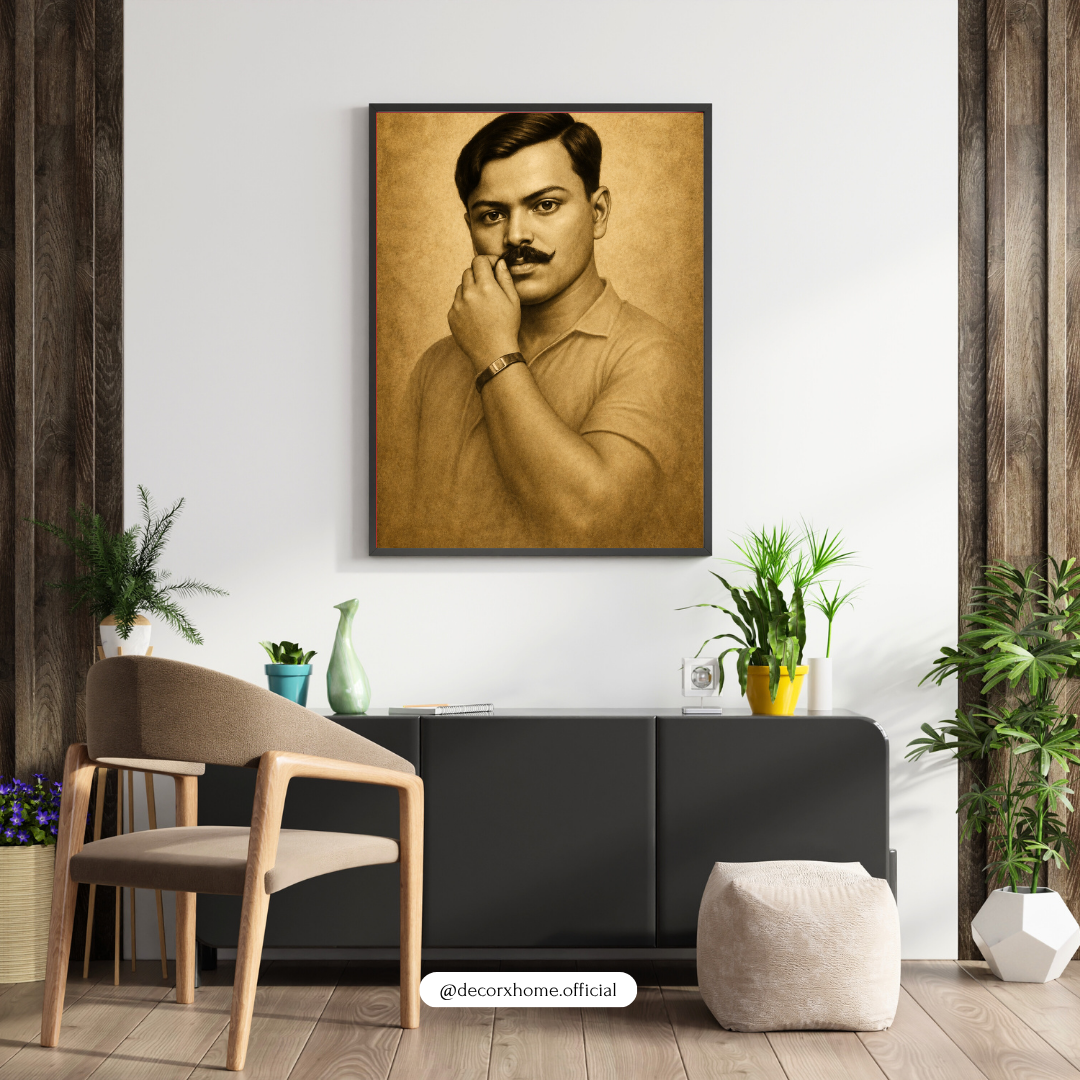 Bhagat Singh Portrait Wall Art | Indian Freedom Fighter Vintage Framed Poster