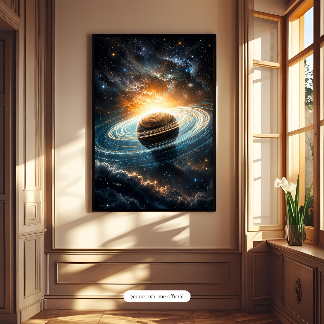 Cosmic Ringed Planet Space Wall Art Poster | Galaxy & Saturn Inspired Celestial Print | Decorexhome