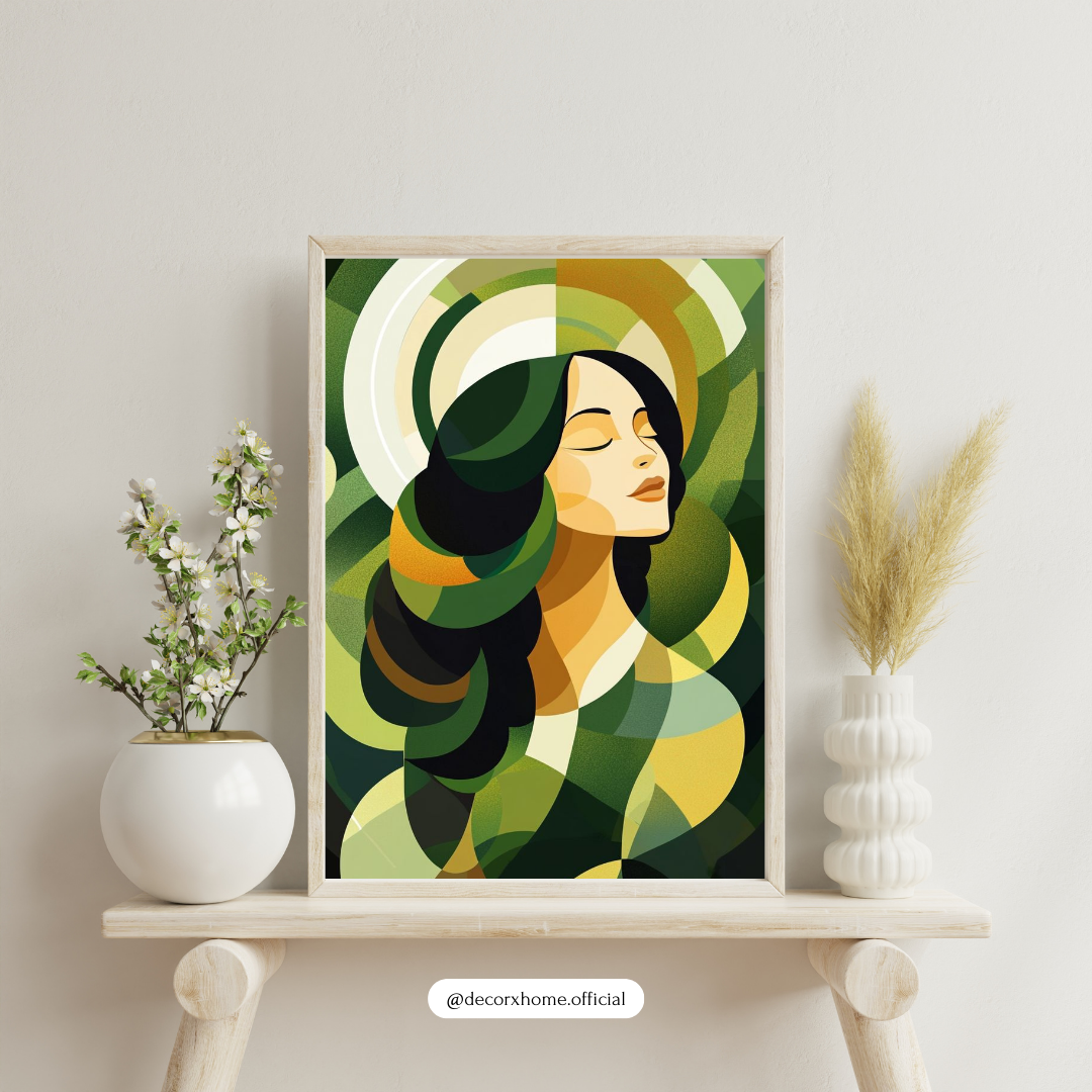 Green Abstract Woman Art Poster – Modern Minimal Aesthetic Wall Decor