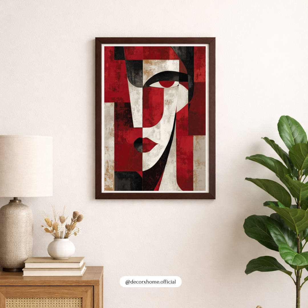 Bold Abstract Woman Face Wall Art Poster – Modern Red & Black Home Décor by Decorxhome