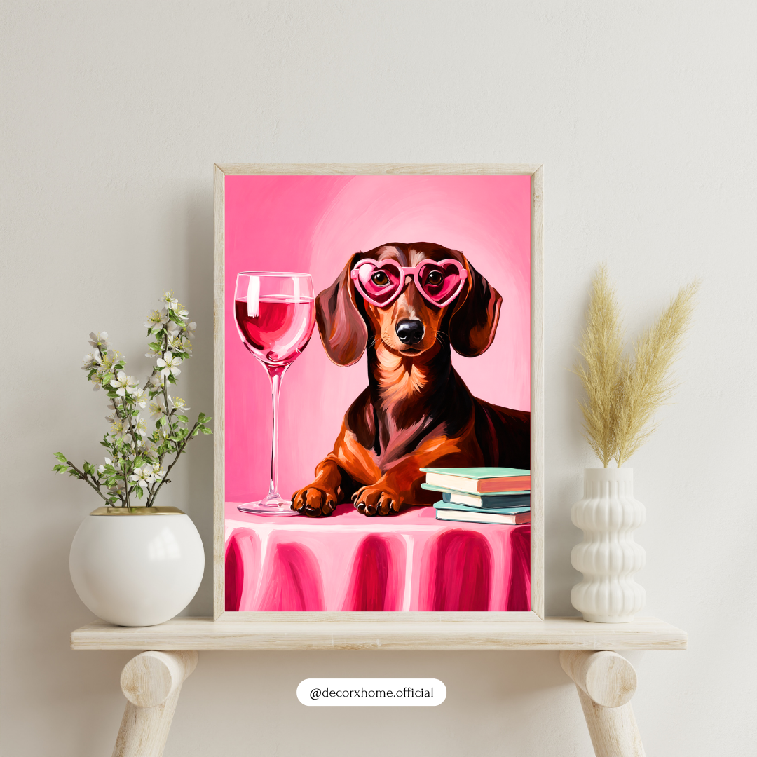 Chic Dachshund Wall Poster | Playful Pink Dog Art by DecorxHome