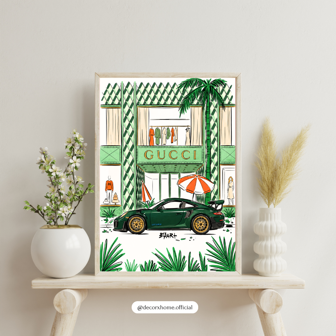 Luxury Boulevard Poster | Designer Storefront & Sports Car Wall Art | Premium Lifestyle Decor by DecorxHome