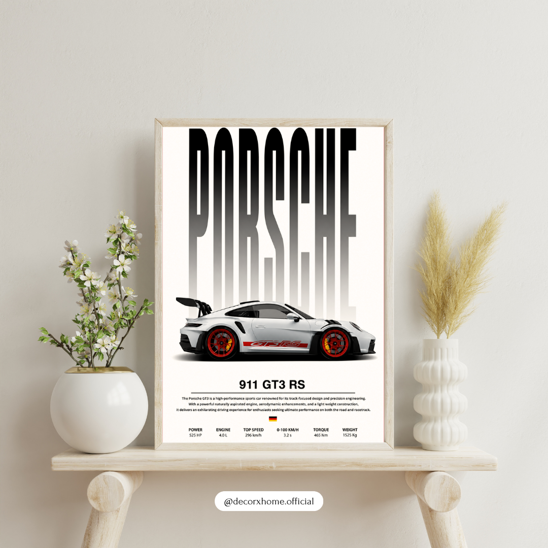 Porsche 911 GT3 RS Blueprint Poster – Performance Car Wall Art