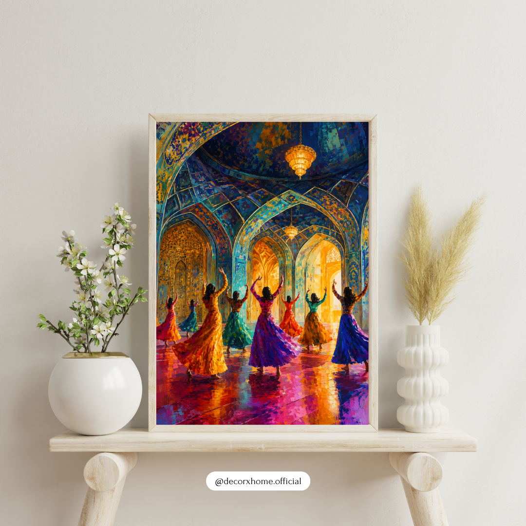 Decorexhome Whirling Dervish Palace Wall Art Poster | Vibrant Sufi Dance Canvas Print | Islamic Boho Home Decor