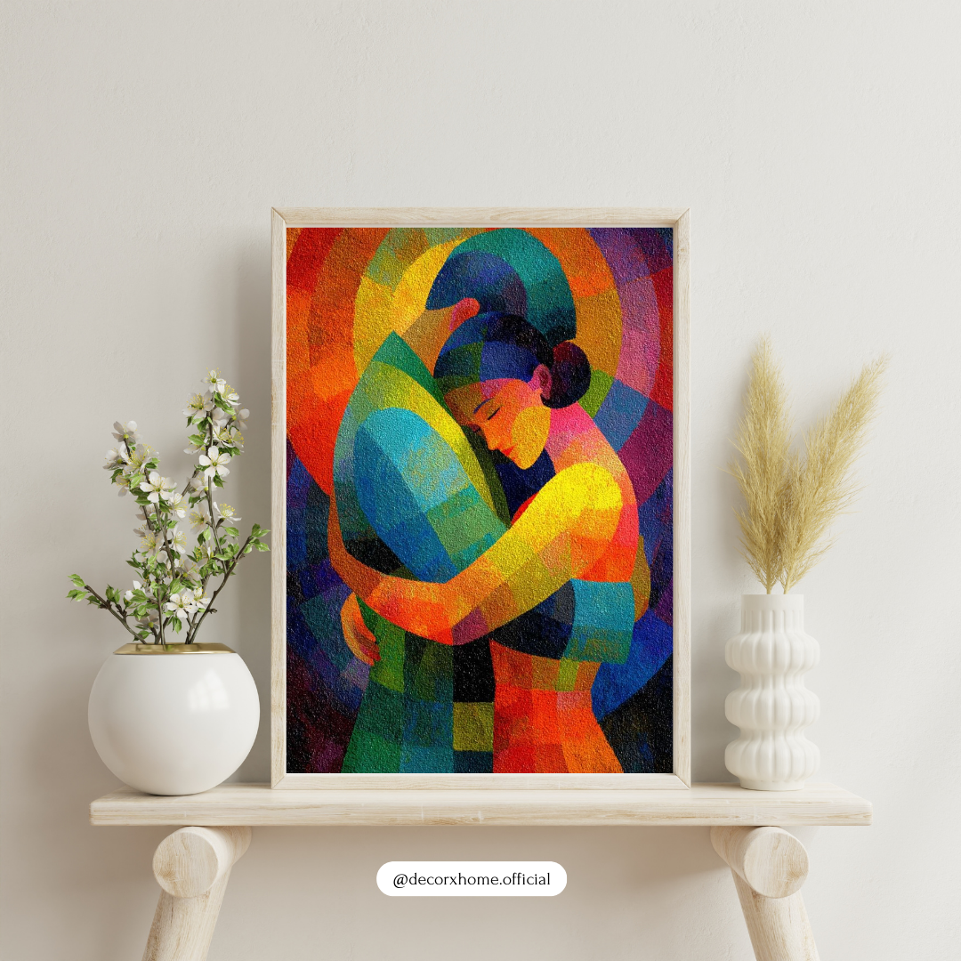 Abstract Embrace Poster – Vibrant Modern Love Art Wall Decor