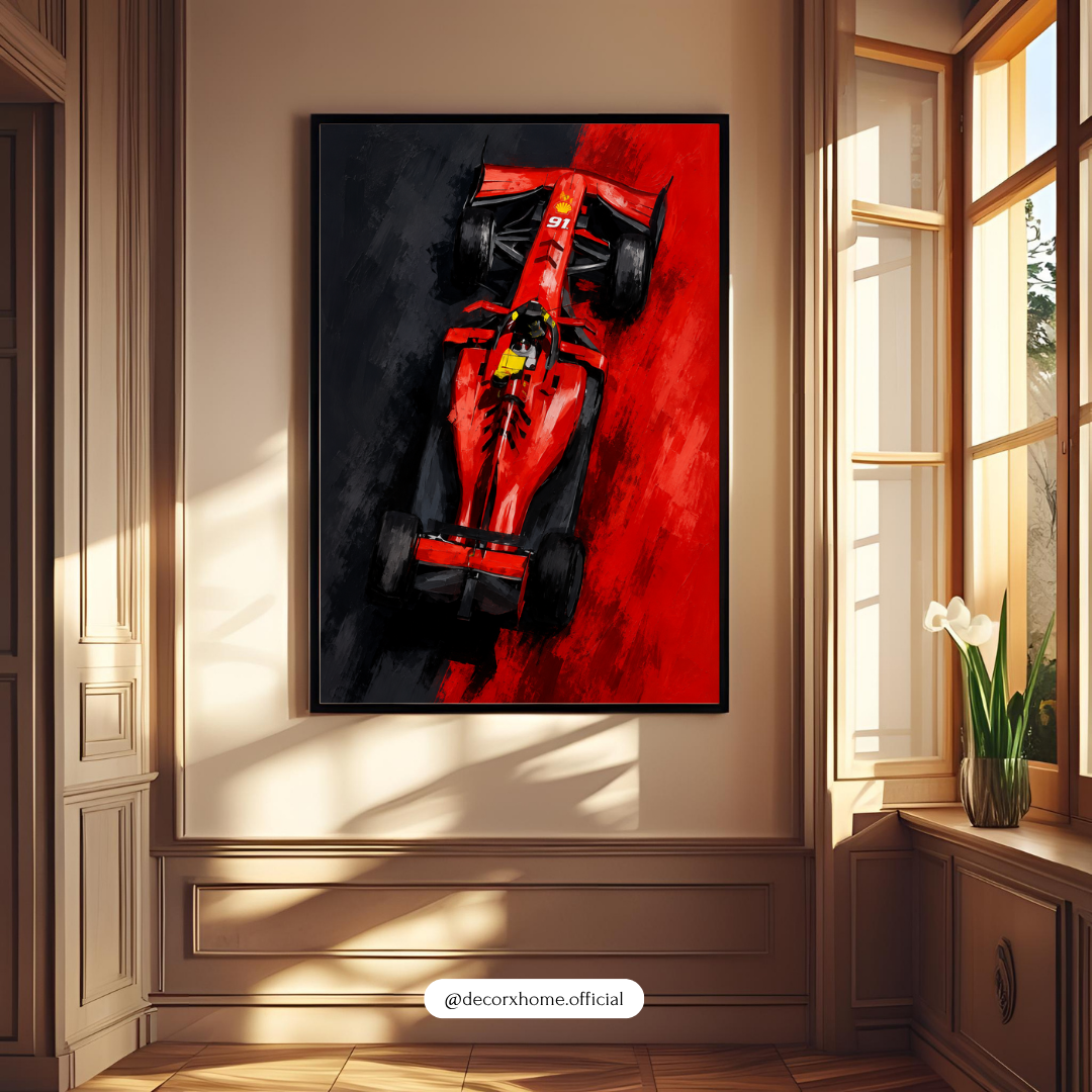 Red Formula Racing Car Wall Art Poster | Modern Motorsport Artwork | Luxury Racing Print | Decorexhome