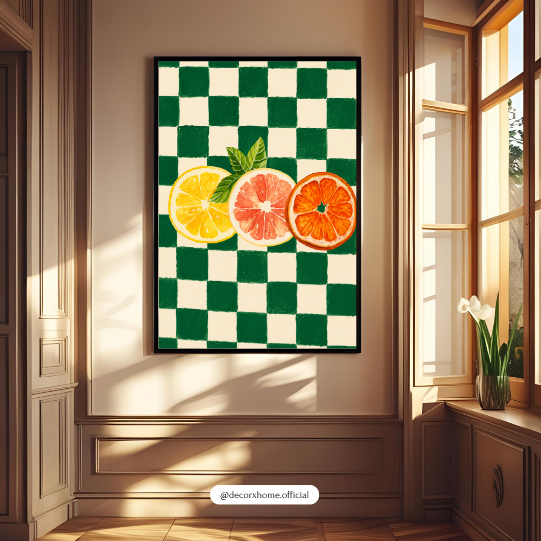 Citrus Pop Art – Modern Fruit Checkerboard Wall Art Poster | DecorxHome