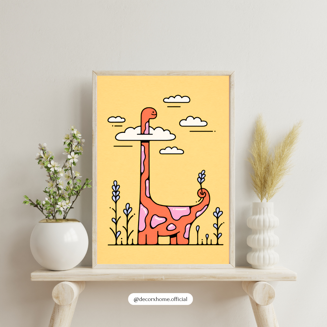 Cute Long Neck Dinosaur Poster | Whimsical Kids Room Wall Art by DecorxHome