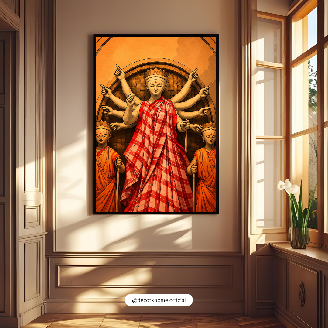 Maa Durga Bengali Saree Wall Art Poster | Traditional Indian Festival Art – Decorxhome