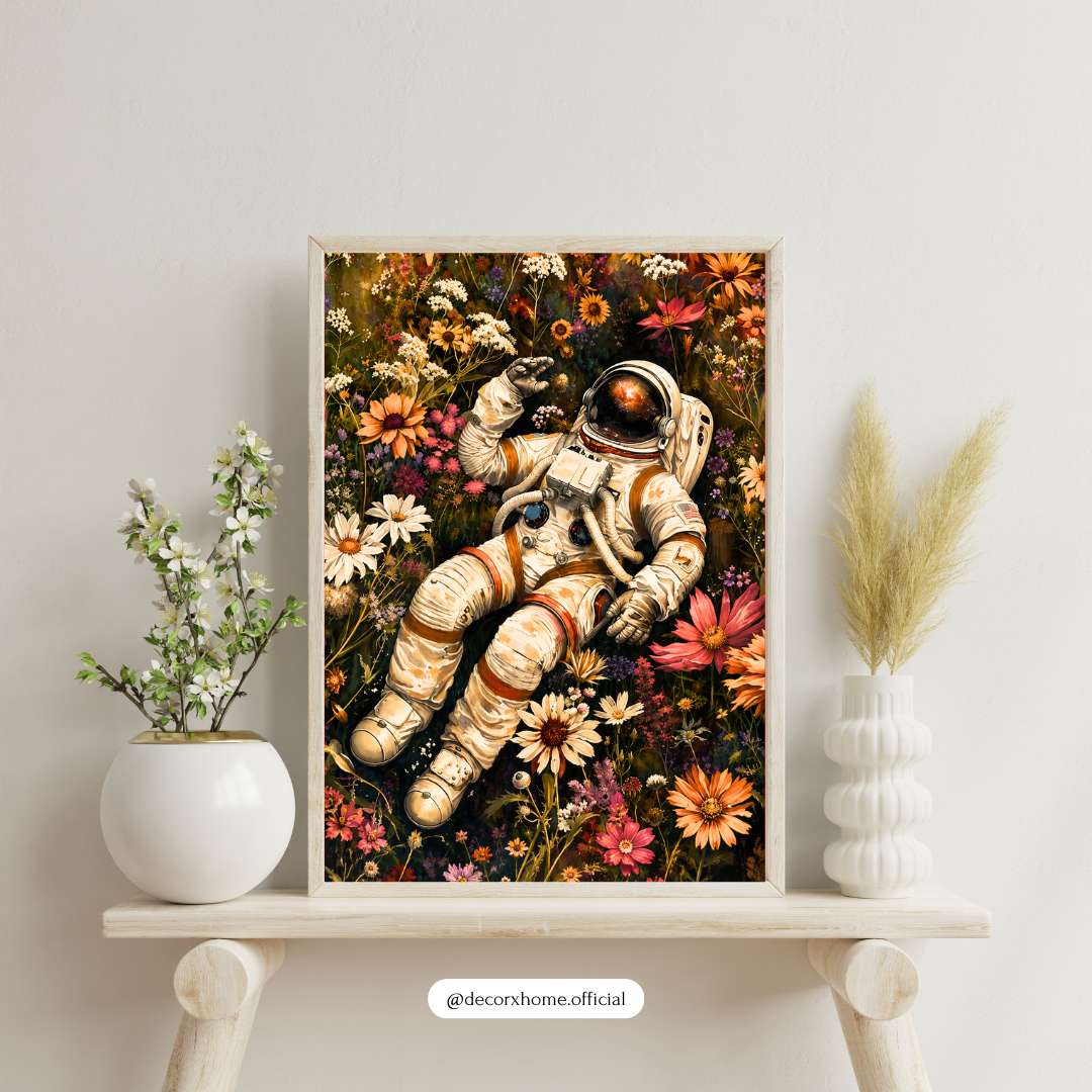 Astronaut in Wildflower Meadow Poster | Dreamy Space & Floral Wall Art by DecorxHome