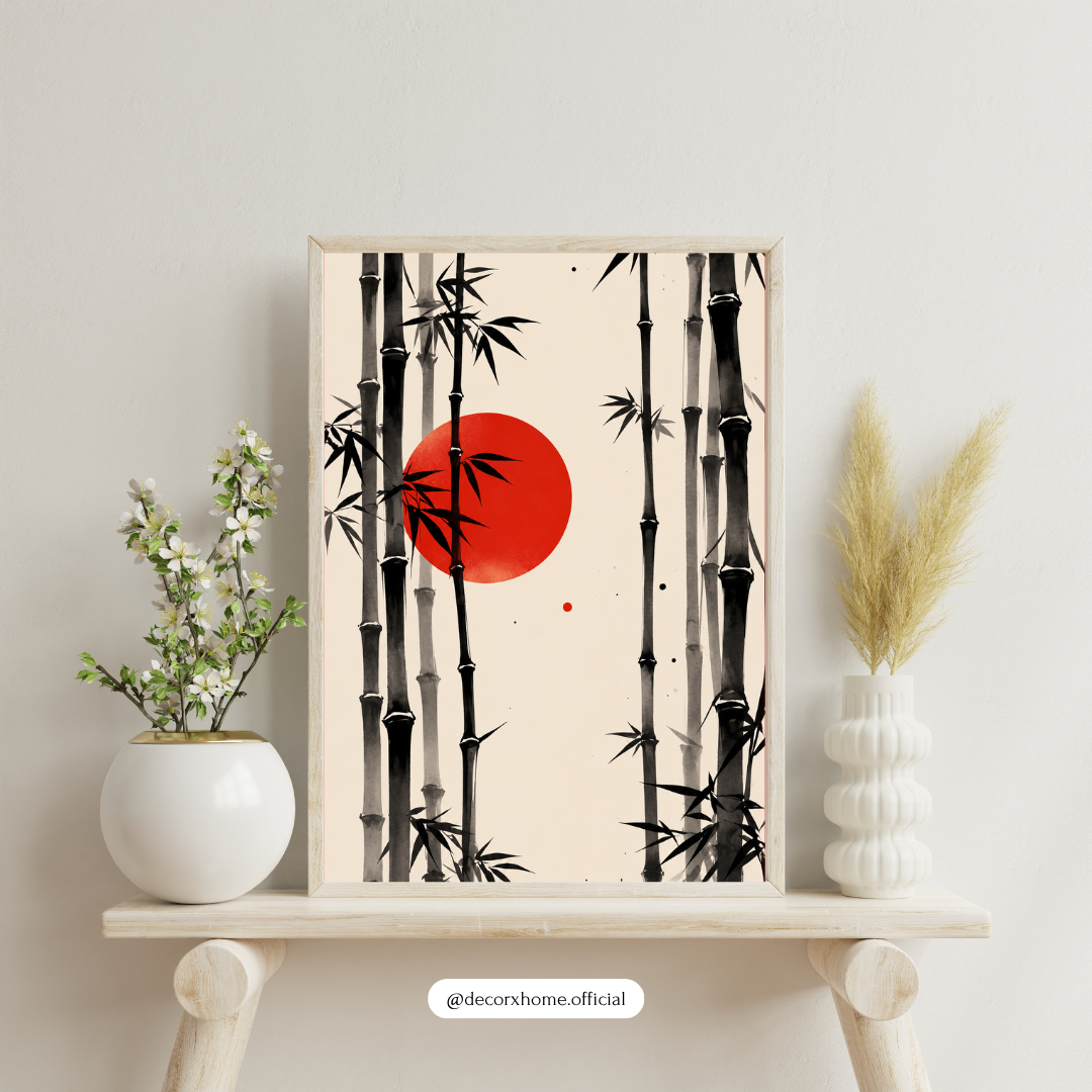 Japanese Bamboo Forest Wall Art Poster | Minimalist Zen Ink Painting Decor