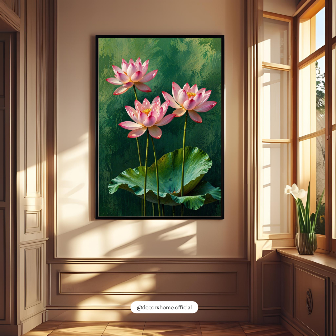 Lotus Flower Wall Art Poster – Elegant Botanical Canvas Print | Zen Aesthetic Home Decor (Framed)